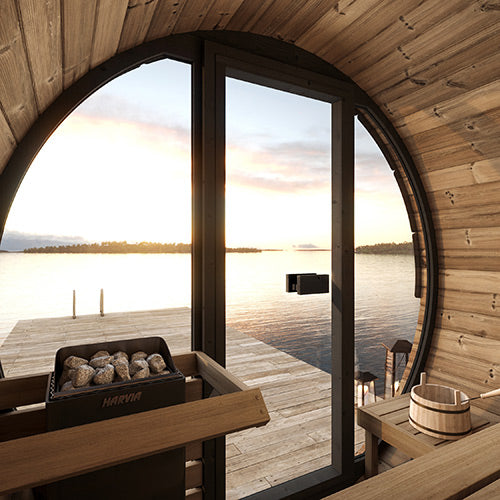SaunaLife EE6G Ergo Elegance Outdoor Barrel Sauna Kit with Glass Front