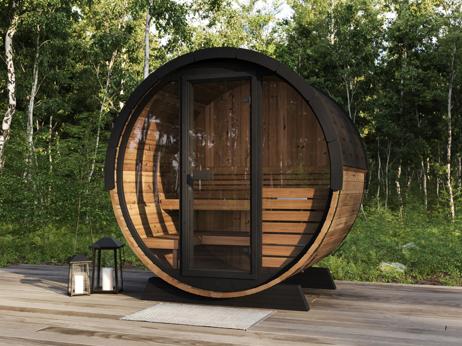 SaunaLife EE6G Ergo Elegance Outdoor Barrel Sauna Kit with Glass Front