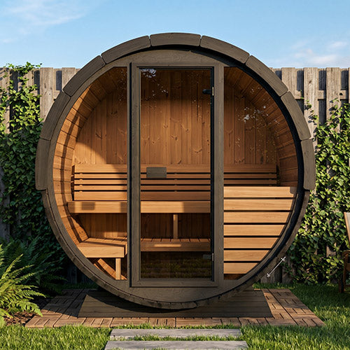 SaunaLife EE6G Ergo Elegance Outdoor Barrel Sauna Kit with Glass Front