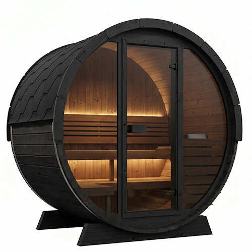 SaunaLife EE6G Ergo Elegance Outdoor Barrel Sauna Kit with Glass Front
