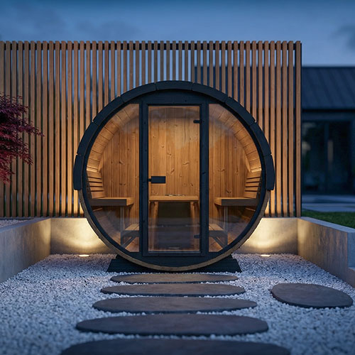 SaunaLife EE8G Ergo Elegance Outdoor Barrel Sauna Kit with Glass Front