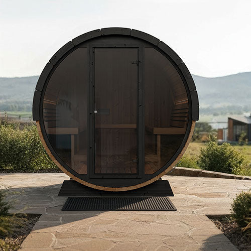 SaunaLife EE8G Ergo Elegance Outdoor Barrel Sauna Kit with Glass Front