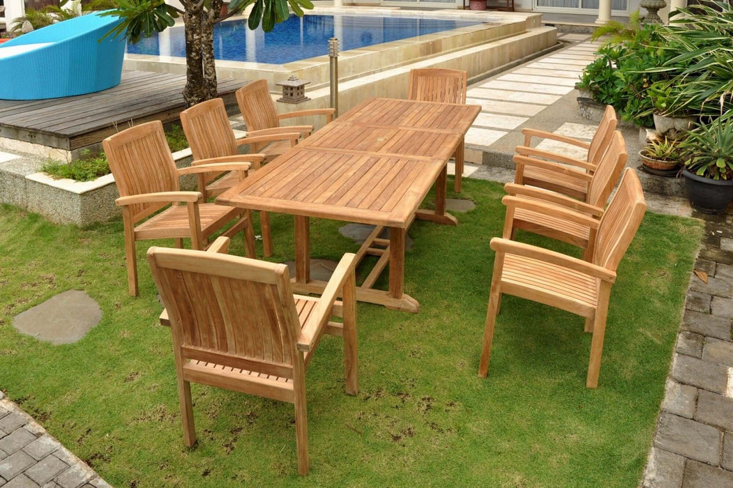 Anderson Teak Bahama Stackable Sahara 9-Piece Rectangular Dining Set B : Set-80