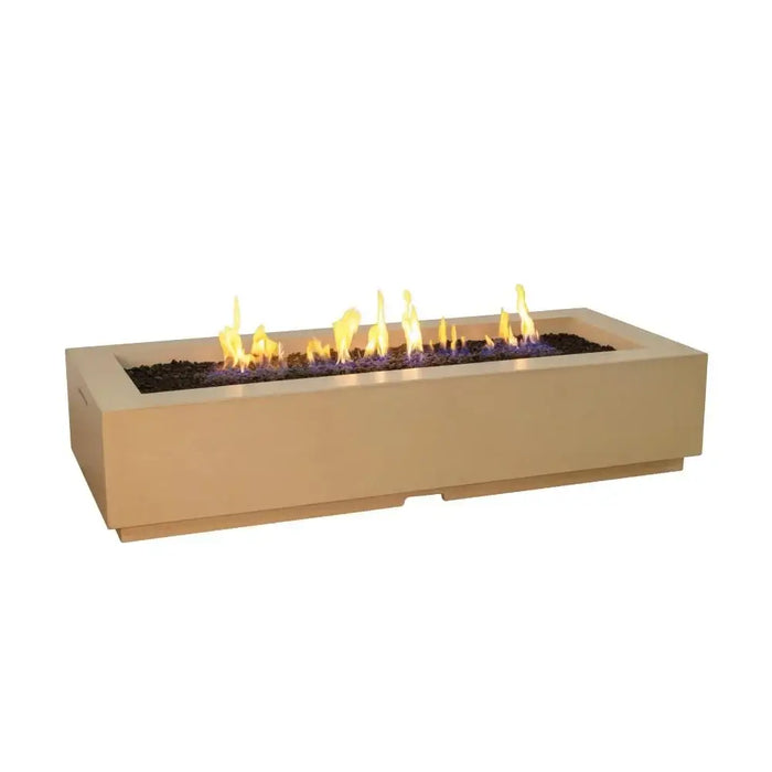 Rectangular fire pit with flames on a white background