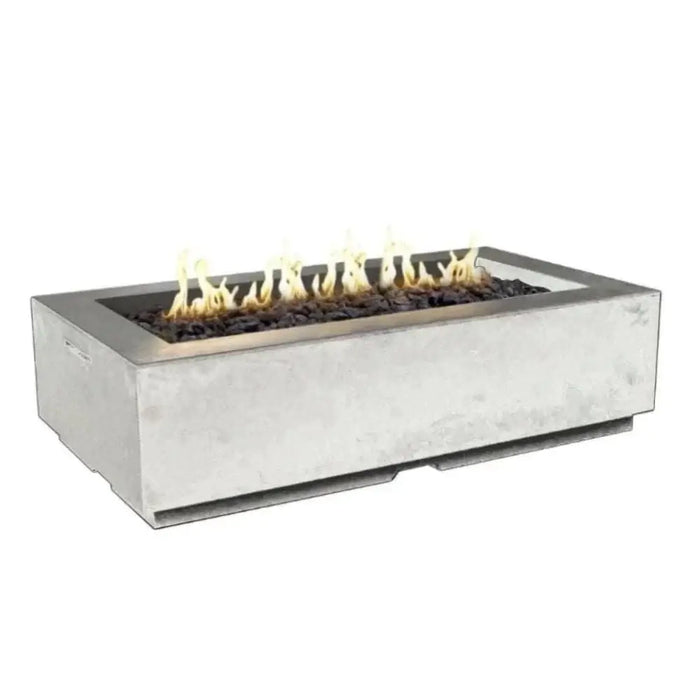 Rectangular fire pit with flames on a white background 