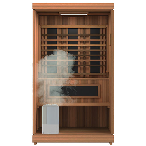 Finnmark FD-4 Trinity sauna interior with traditional heater