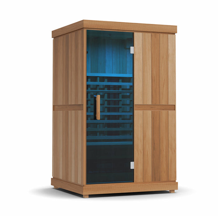 Finnmark FD-2 sauna with blue chromotherapy lighting