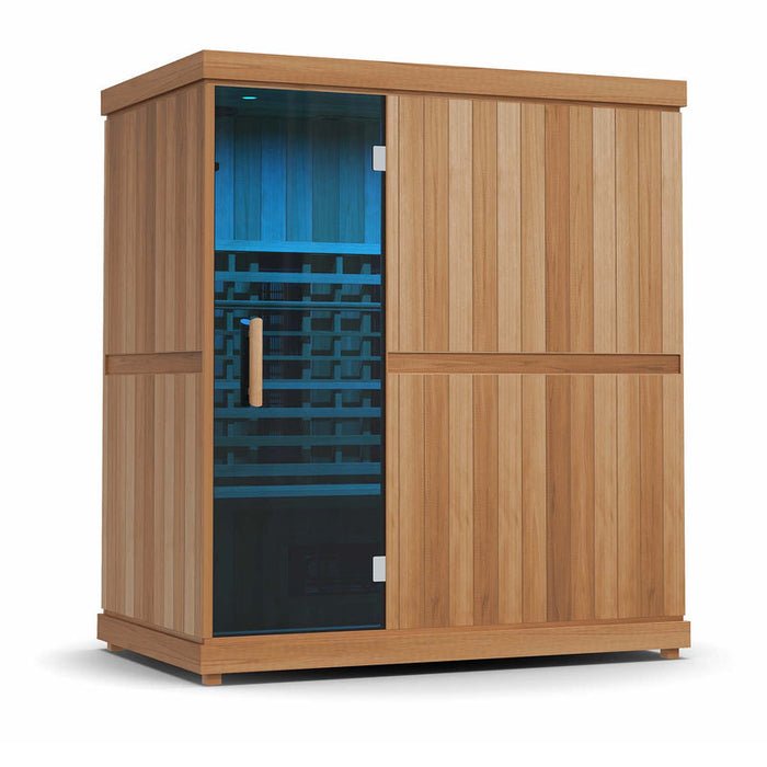 Finnmark FD-3 sauna with blue chromotherapy lighting