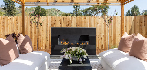 American Fyre Designs Milan Low Linear Outdoor Fireplace - lifestyle view