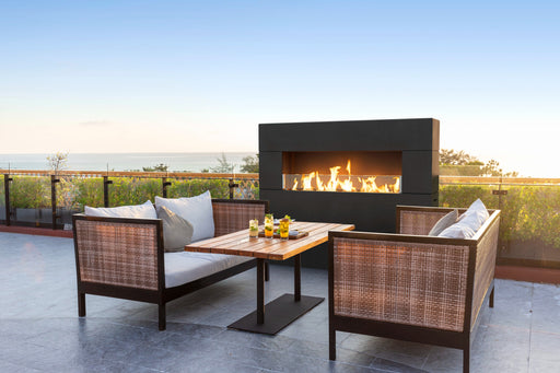 American Fyre Designs Milan Tall Linear Outdoor Fireplace - lifestyle view